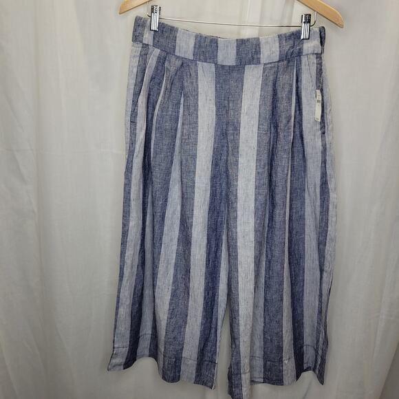 GAP Pants - GAP Chambray Stripe Wide Led Crop Linen Pants, 10, NWT